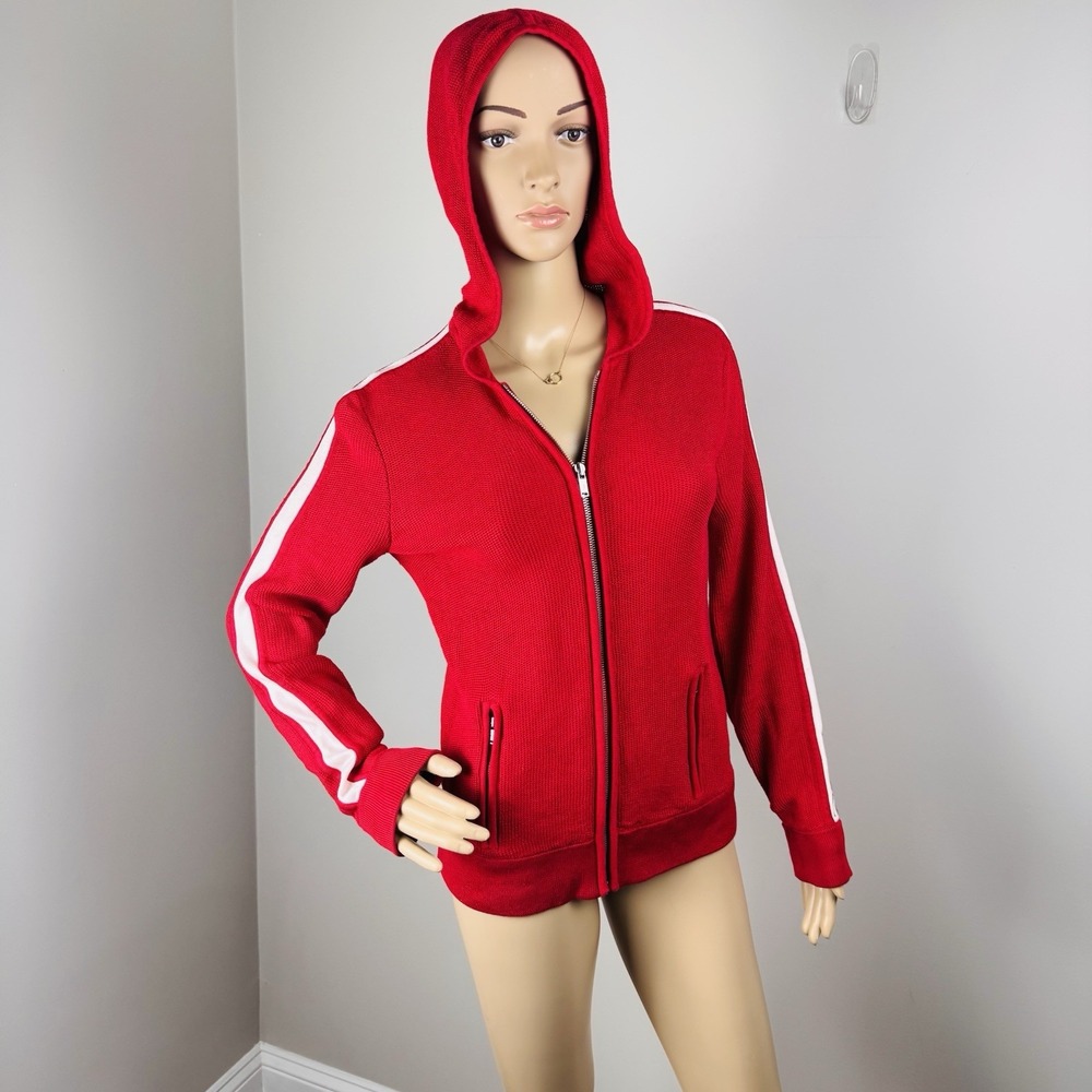 Ralph Lauren Active Red/White Hooded Zip Up Sweater Jacket Women's Size Medium‎